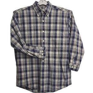 Eddie Bauer Mens Plaid Shirt Small Blue White Cotton Button Down Long Sleeve
